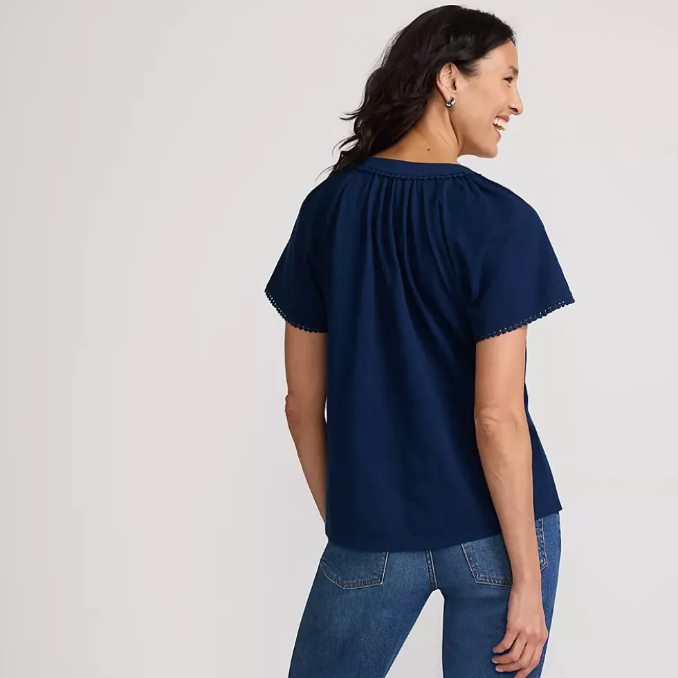 Women's Slub Short Sleeve Notch Neck Top