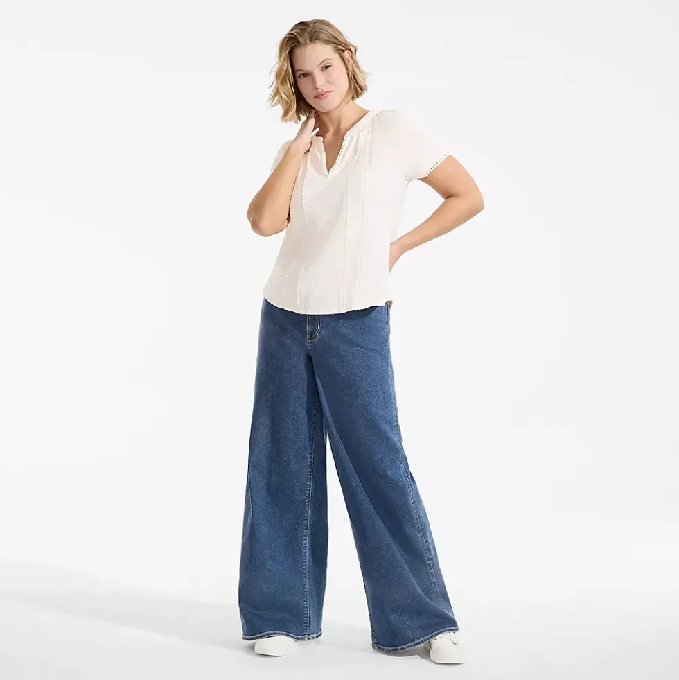 Women's Slub Short Sleeve Notch Neck Top