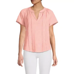 Women's Slub Short Sleeve Notch Neck Top