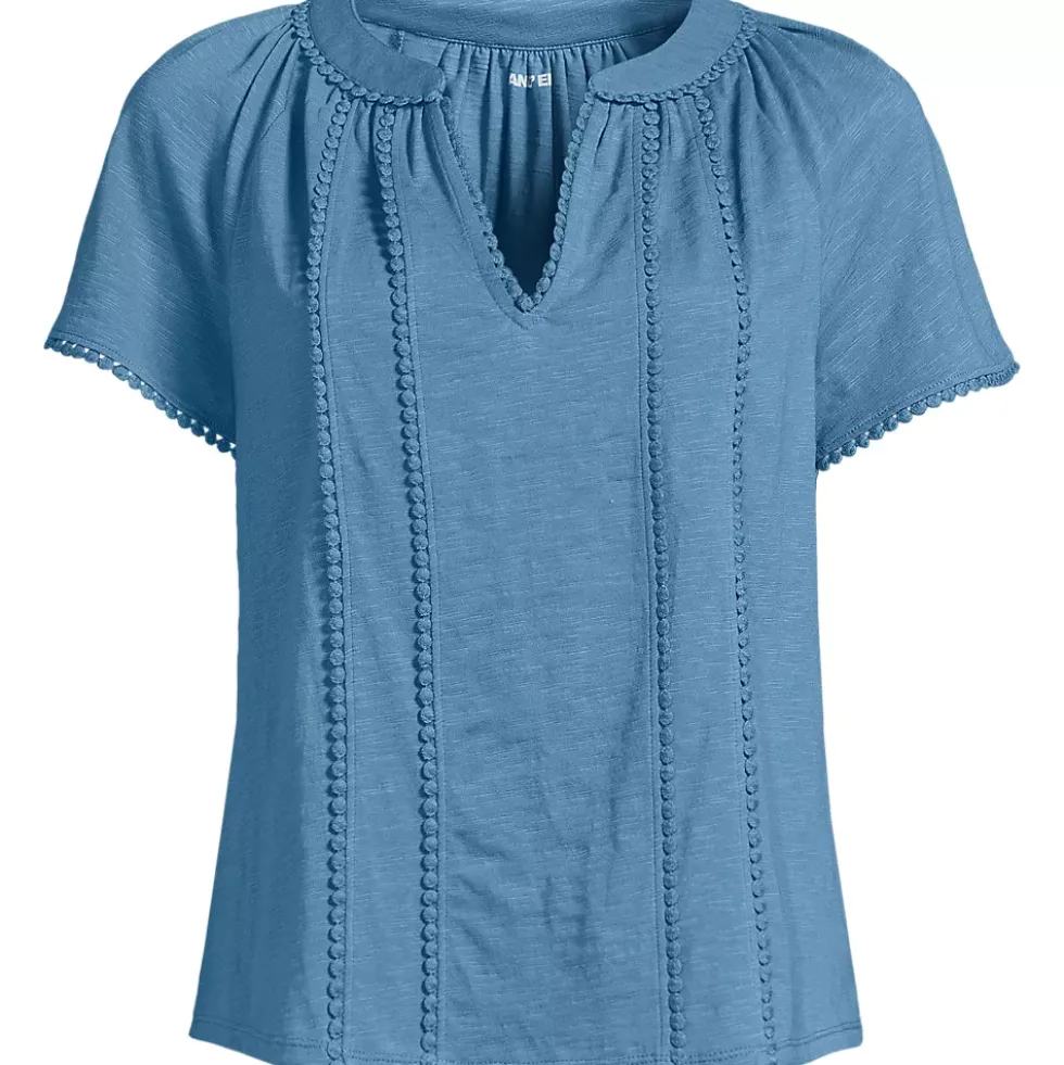 Women's Slub Short Sleeve Notch Neck Top