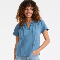 Women's Slub Short Sleeve Notch Neck Top