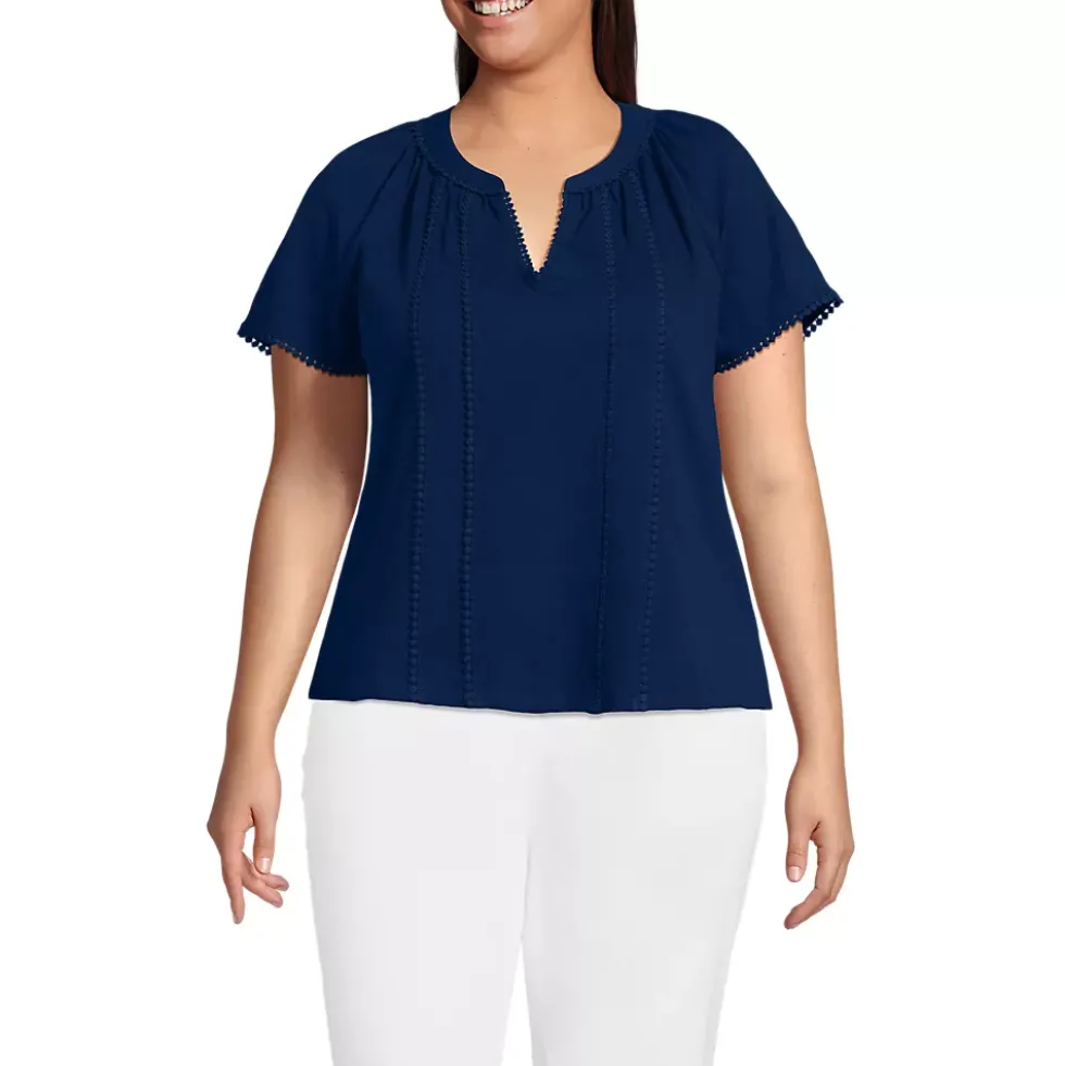 Women's Slub Short Sleeve Notch Neck Top