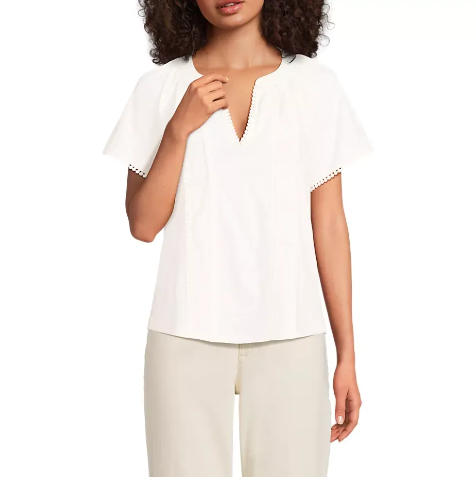 Women's Slub Short Sleeve Notch Neck Top