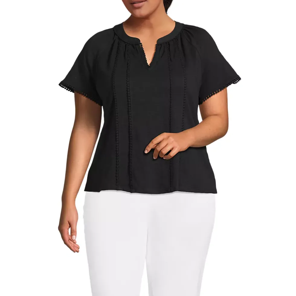 Women's Slub Short Sleeve Notch Neck Top