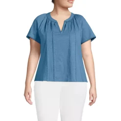 Women's Slub Short Sleeve Notch Neck Top