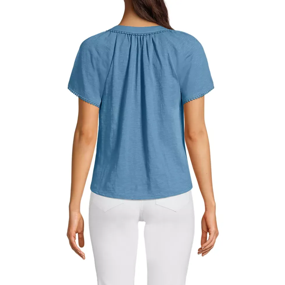 Women's Slub Short Sleeve Notch Neck Top