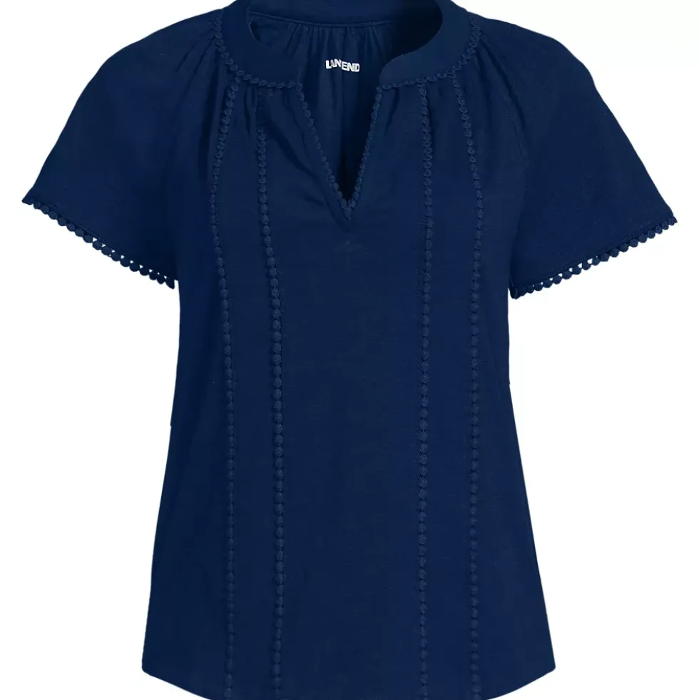Women's Slub Short Sleeve Notch Neck Top