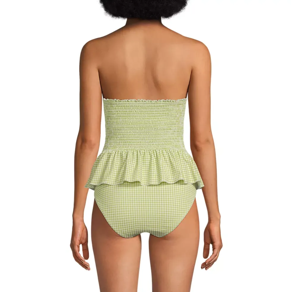 Women's Smocked Bandeau Peplum One Piece Swimsuit