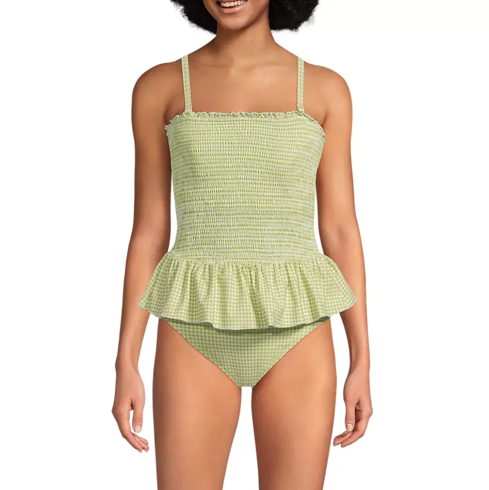 Women's Smocked Bandeau Peplum One Piece Swimsuit