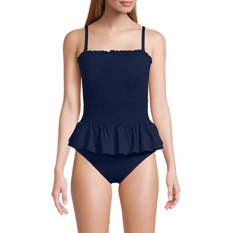 Women's Smocked Bandeau Peplum One Piece Swimsuit