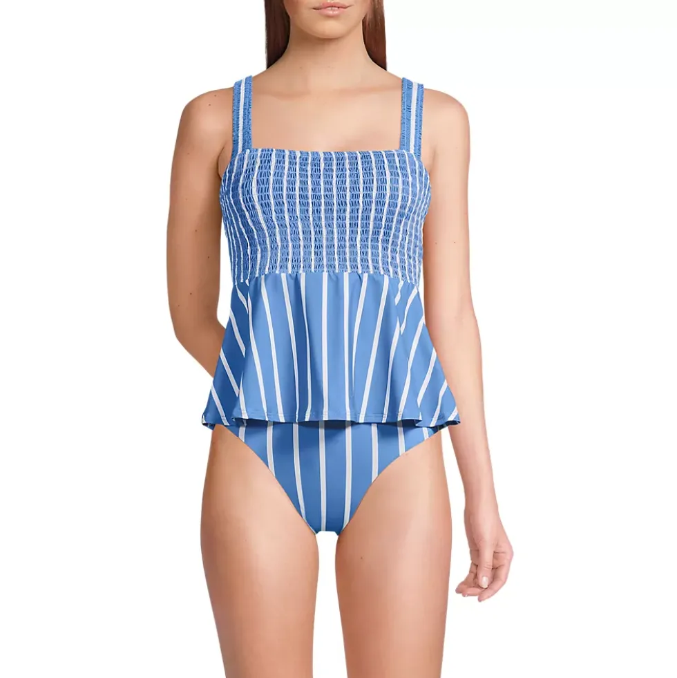 Women's Smocked Tankini Top and High Waisted Bottoms Swimsuit Set