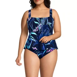 Women's Smocked Tankini Top and High Waisted Bottoms Swimsuit Set