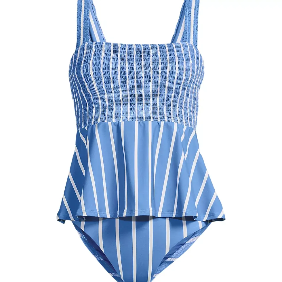Women's Smocked Tankini Top and High Waisted Bottoms Swimsuit Set