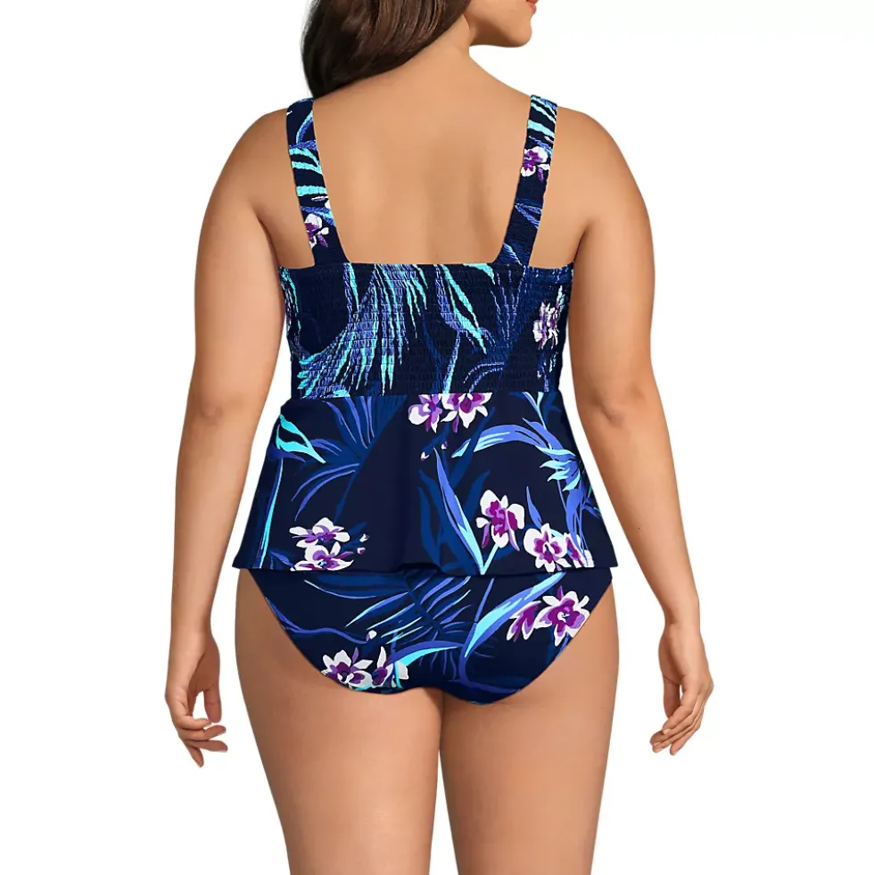 Women's Smocked Tankini Top and High Waisted Bottoms Swimsuit Set