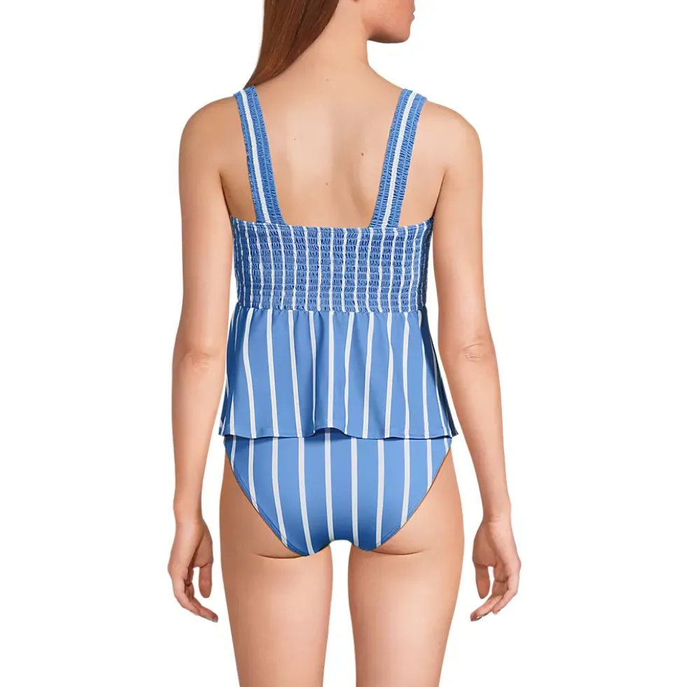 Women's Smocked Tankini Top and High Waisted Bottoms Swimsuit Set