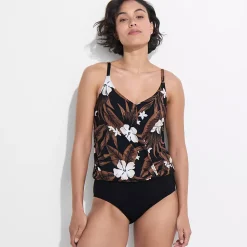 Women's Smoothing Control Blouson Fauxkini One Piece Swimsuit