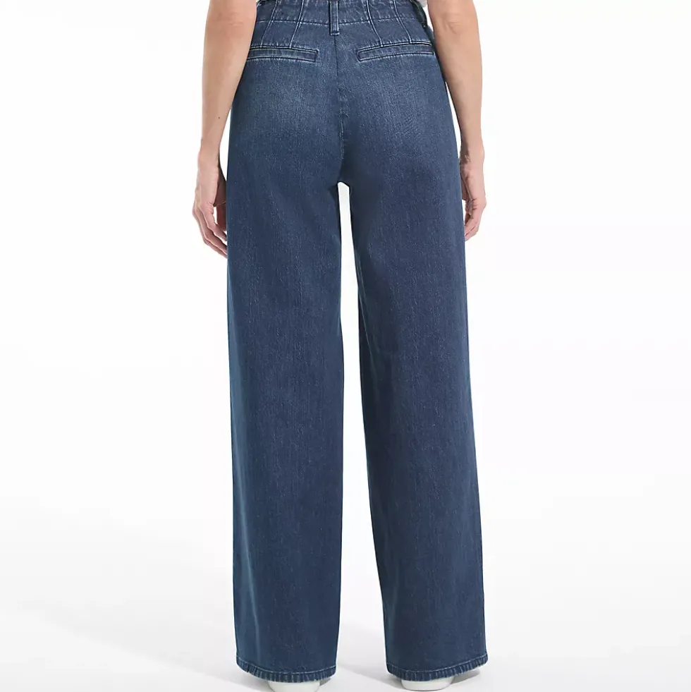 Women's Soft Denim High Rise Pleated Wide Leg Trousers