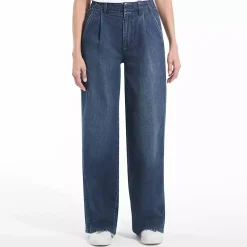 Women's Soft Denim High Rise Pleated Wide Leg Trousers