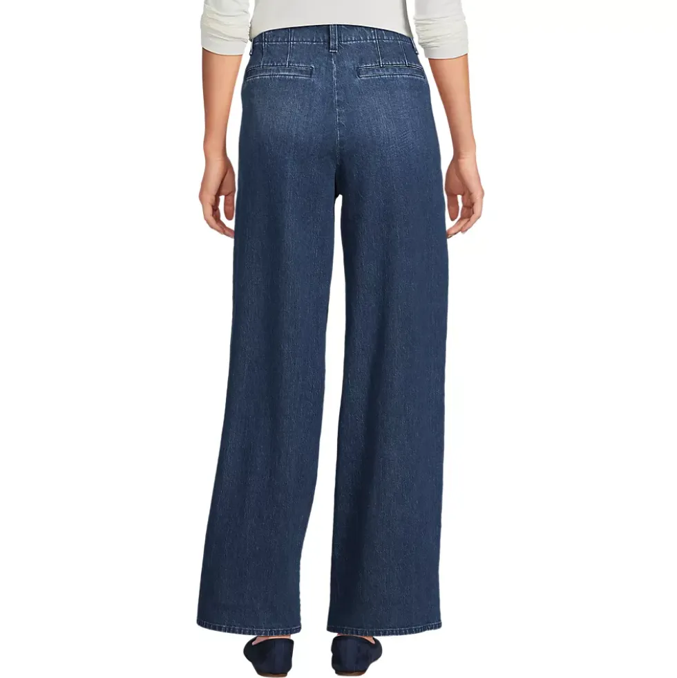 Women's Soft Denim High Rise Pleated Wide Leg Trousers