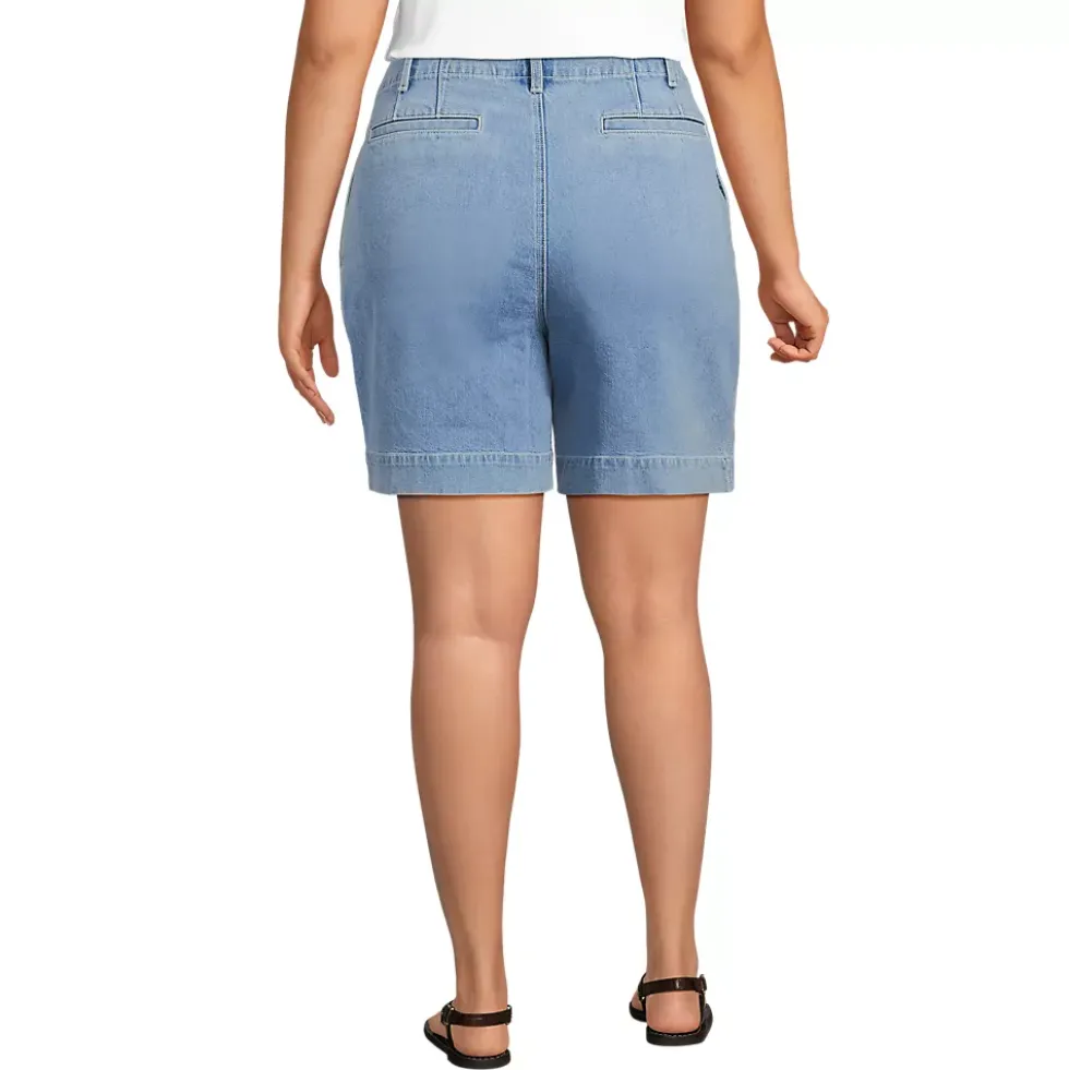 Women's Soft Denim High Rise 7" Pleated Trouser Shorts