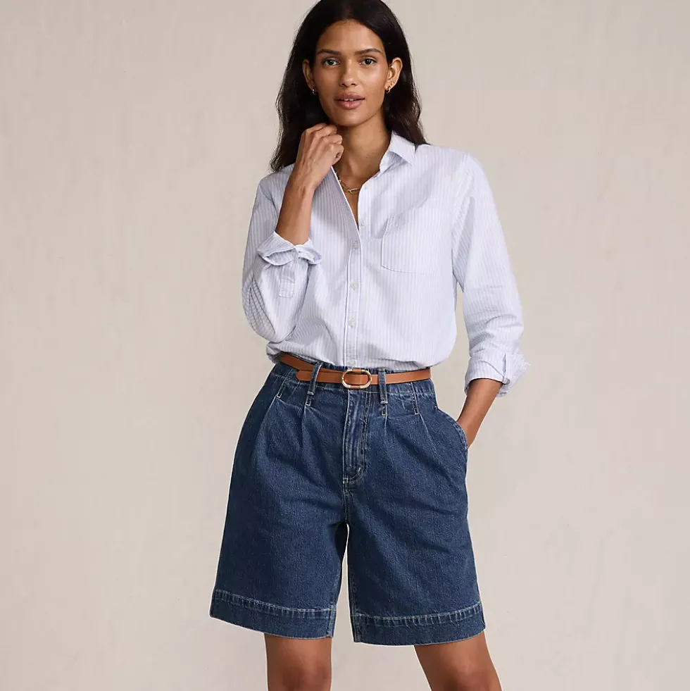 Women's Soft Denim High Rise 7" Pleated Trouser Shorts