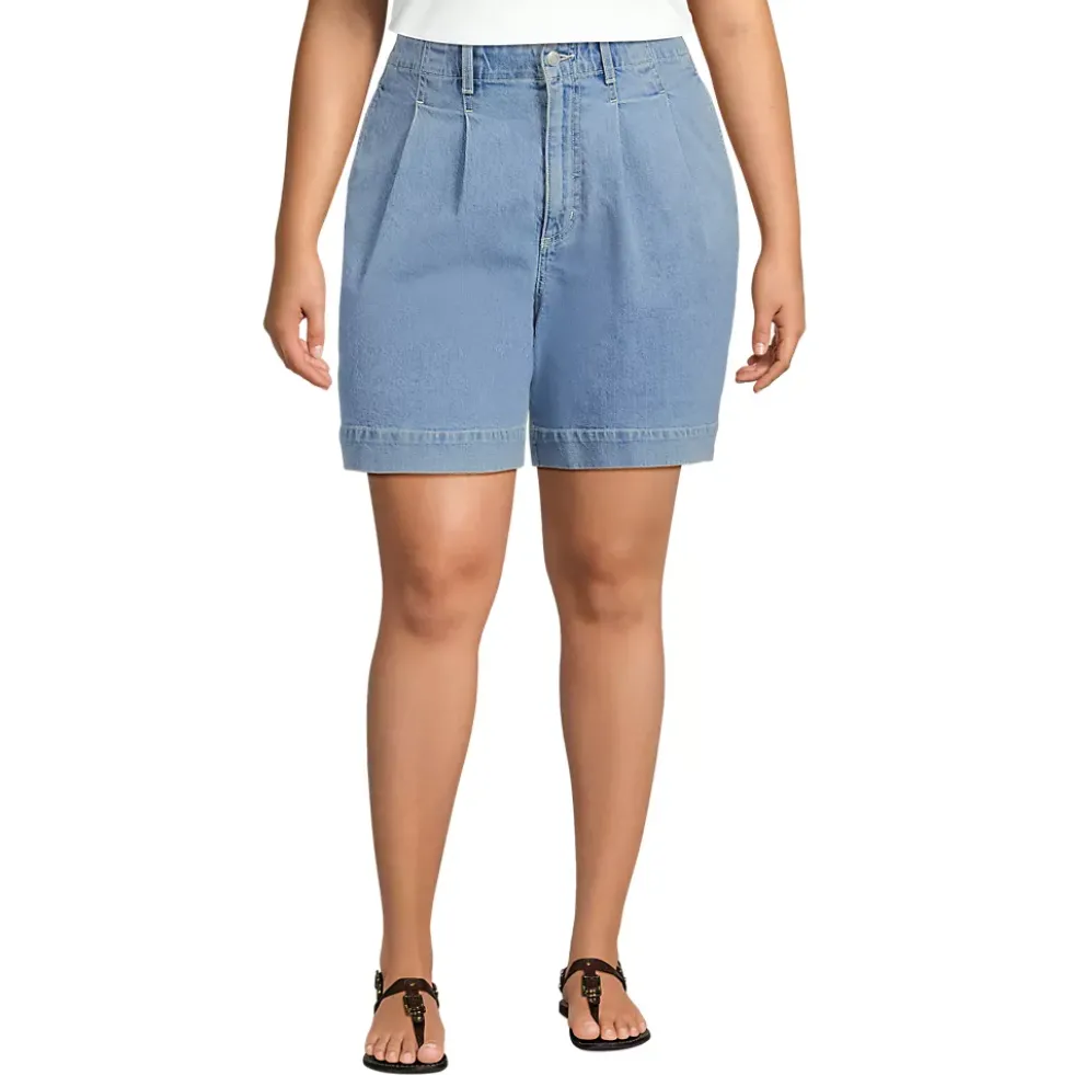 Women's Soft Denim High Rise 7" Pleated Trouser Shorts