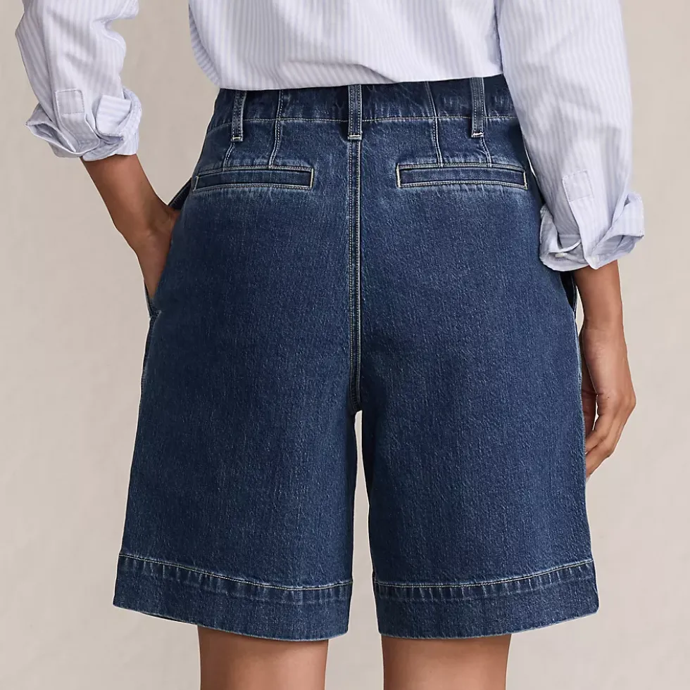 Women's Soft Denim High Rise 7" Pleated Trouser Shorts