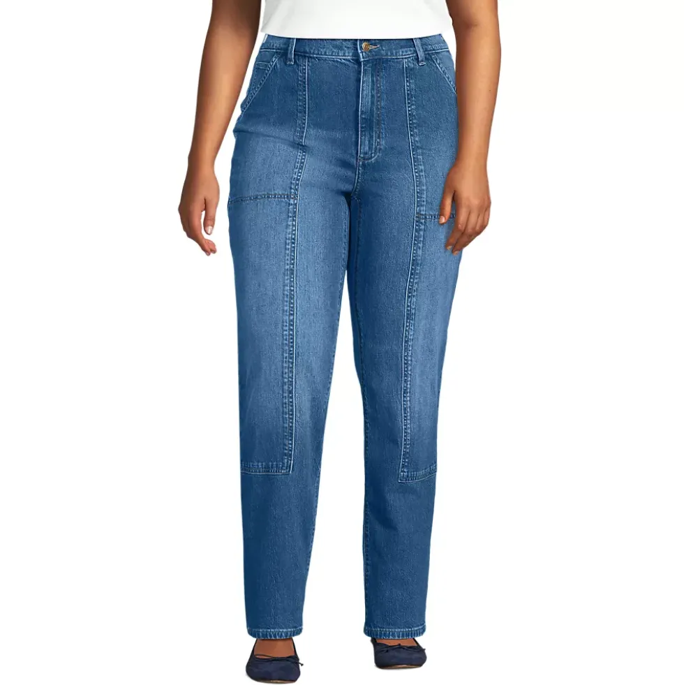Women's Soft Denim High Rise Rail Straight Leg Utility Jeans