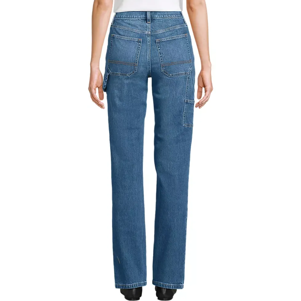 Women's Soft Denim High Rise Rail Straight Leg Utility Jeans