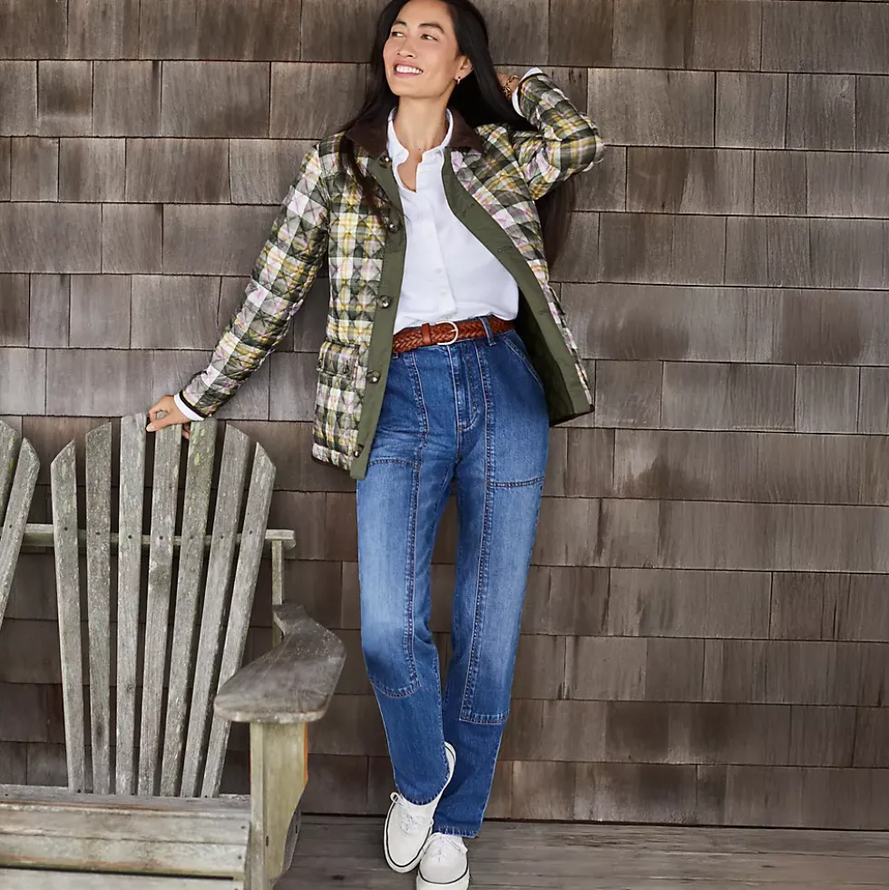 Women's Soft Denim High Rise Rail Straight Leg Utility Jeans