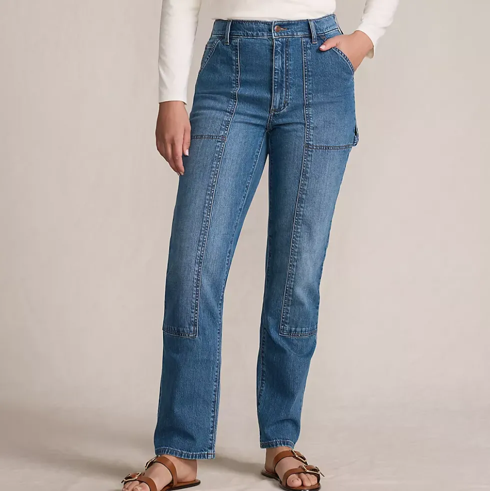 Women's Soft Denim High Rise Rail Straight Leg Utility Jeans