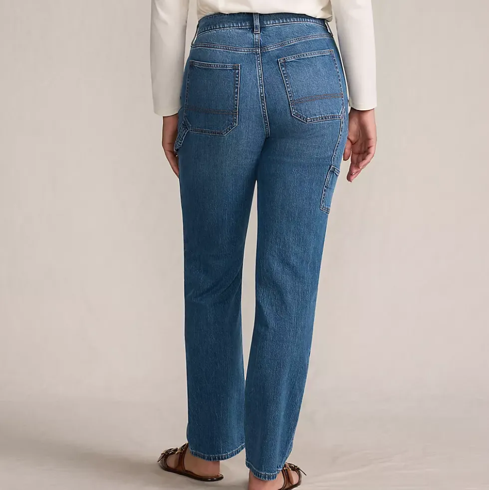 Women's Soft Denim High Rise Rail Straight Leg Utility Jeans