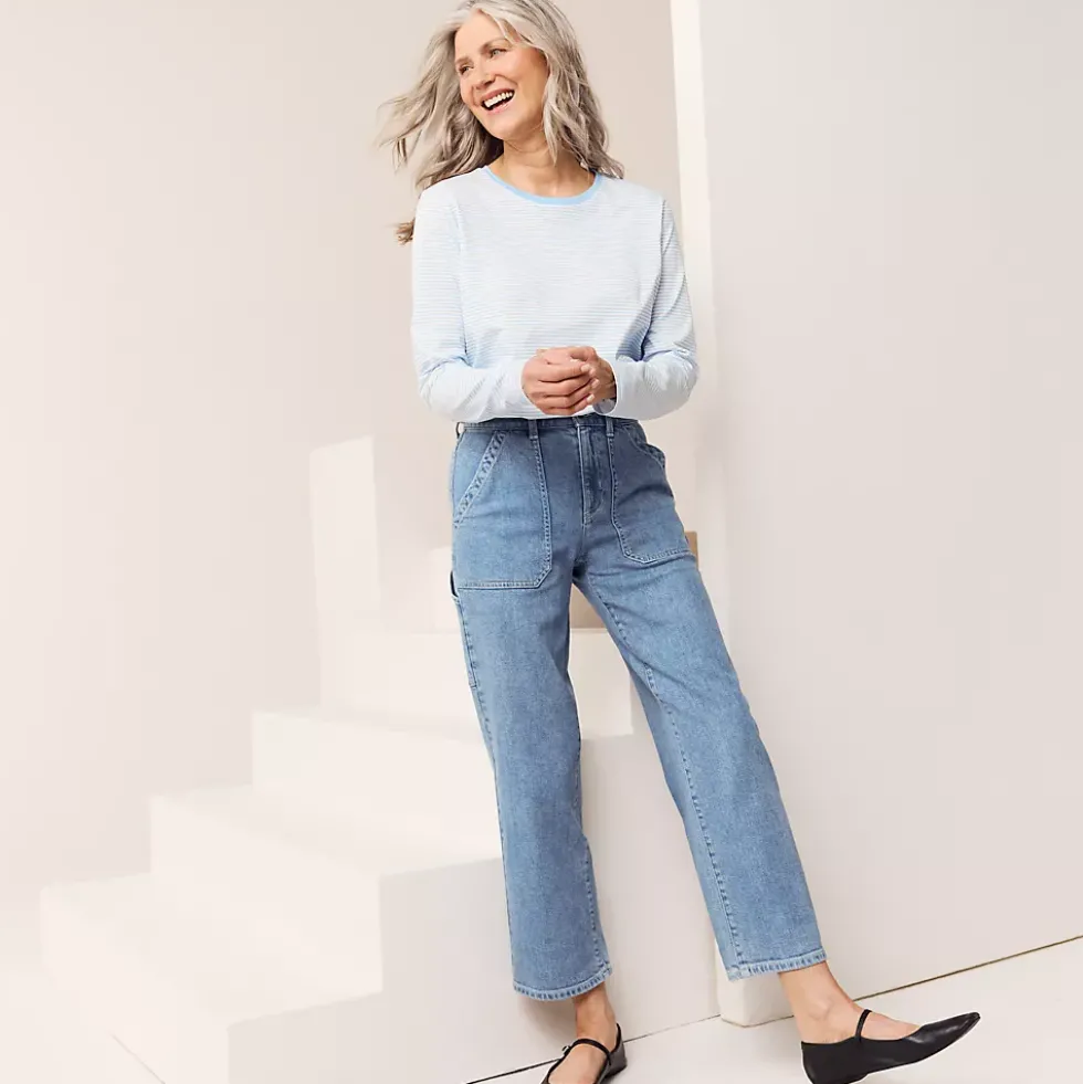 Women's Soft Denim High Rise Utility Cargo Ankle Jeans