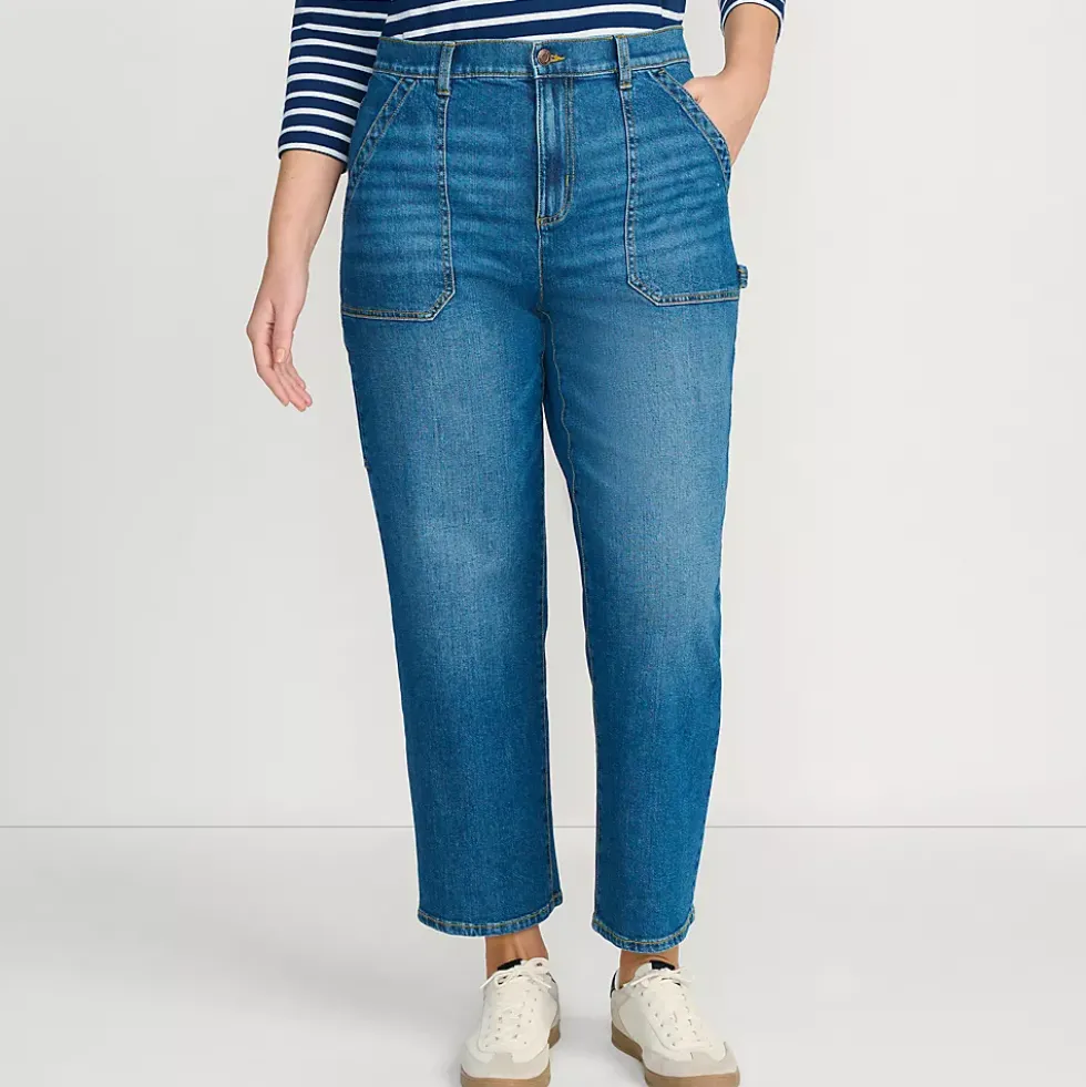 Women's Soft Denim High Rise Utility Cargo Ankle Jeans