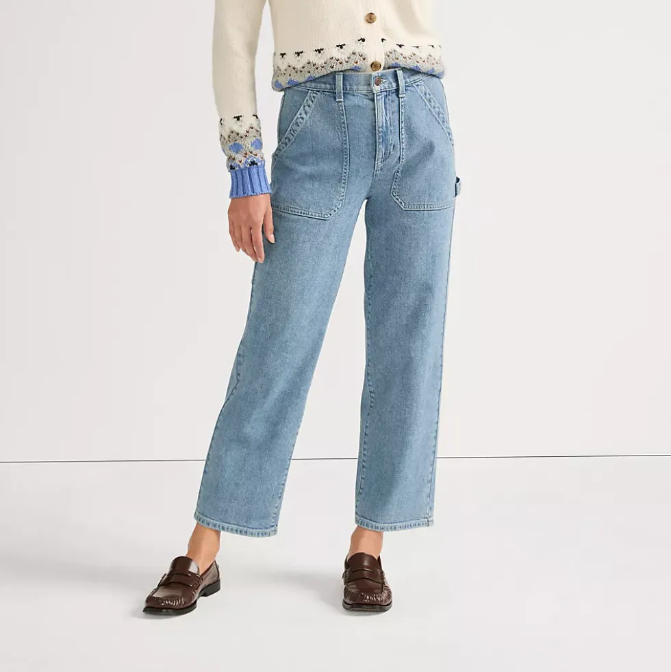 Women's Soft Denim High Rise Utility Cargo Ankle Jeans