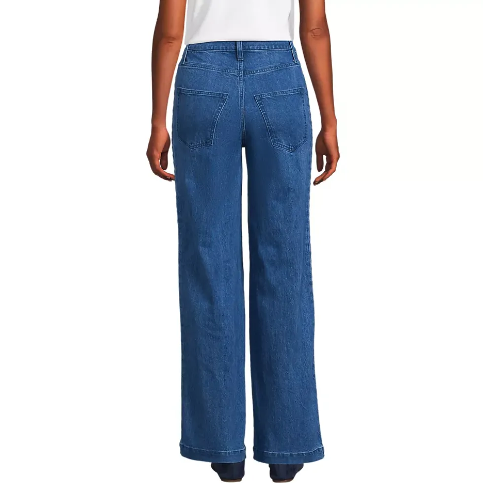 Women's Soft Denim High Rise Wide Leg Braided Jeans