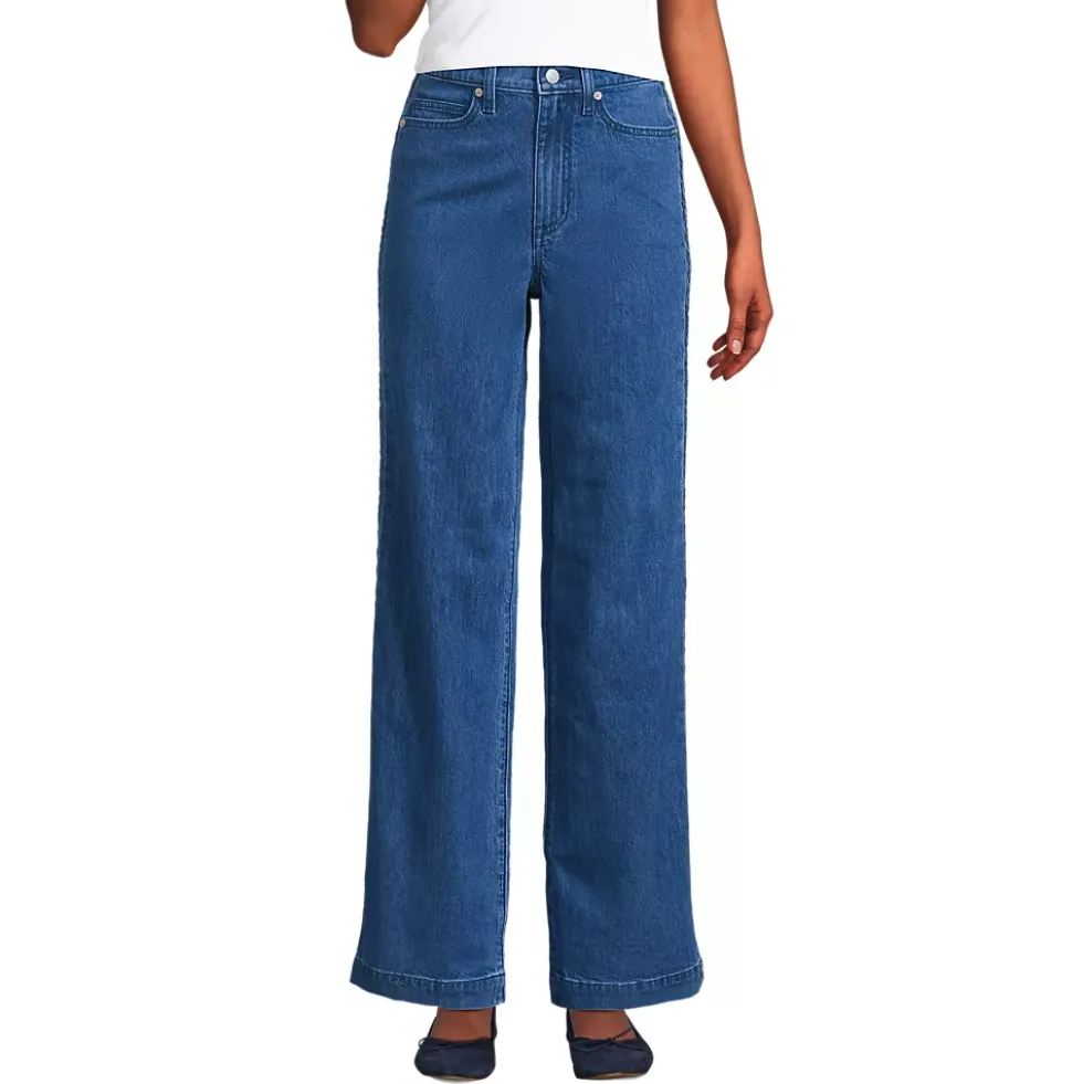 Women's Soft Denim High Rise Wide Leg Braided Jeans