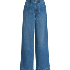 Women's Soft Denim High Rise Wide Leg Top Stitch Trousers