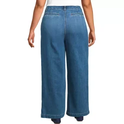 Women's Soft Denim High Rise Wide Leg Top Stitch Trousers