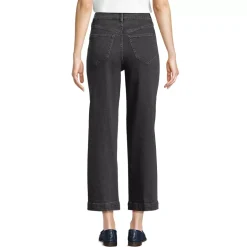 Women's Soft Denim High Rise Wide Leg Patch Pocket Crop Jeans