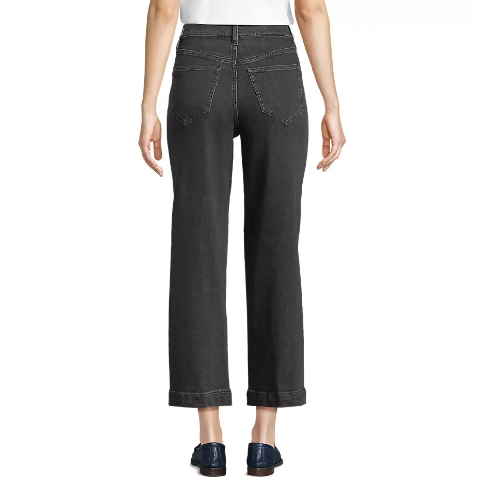 Women's Soft Denim High Rise Wide Leg Patch Pocket Crop Jeans