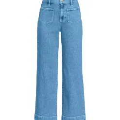 Women's Soft Denim High Rise Wide Leg Patch Pocket Crop Jeans
