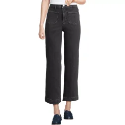 Women's Soft Denim High Rise Wide Leg Patch Pocket Crop Jeans