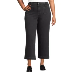 Women's Soft Denim High Rise Wide Leg Patch Pocket Crop Jeans