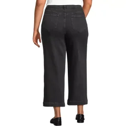 Women's Soft Denim High Rise Wide Leg Patch Pocket Crop Jeans