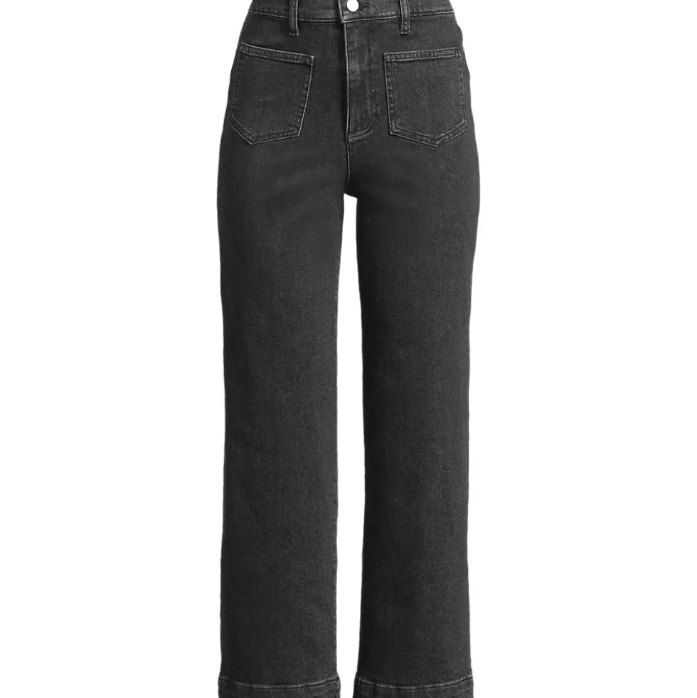 Women's Soft Denim High Rise Wide Leg Patch Pocket Crop Jeans