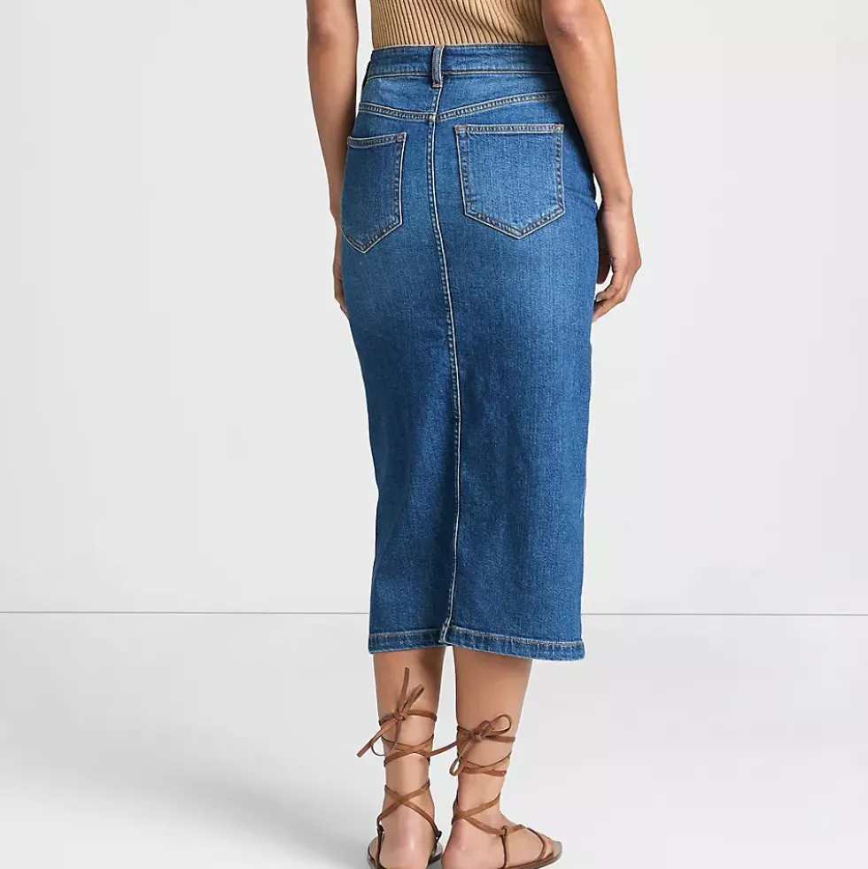 Women's Soft Denim Midi Column Skirt