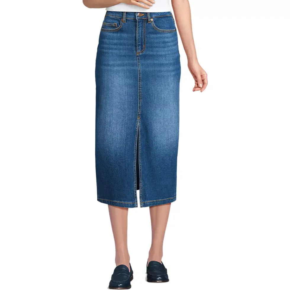 Women's Soft Denim Midi Column Skirt