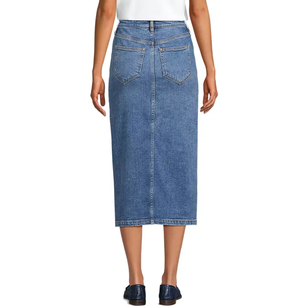 Women's Soft Denim Midi Column Skirt