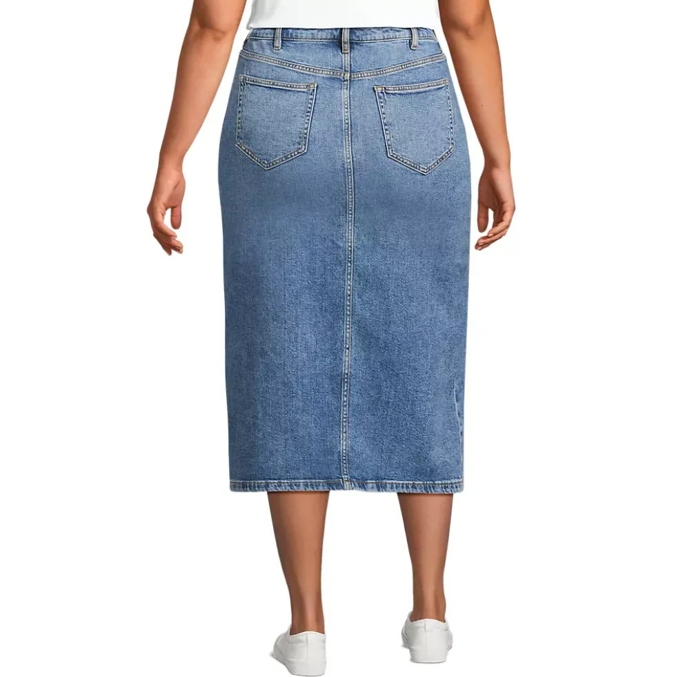 Women's Soft Denim Midi Column Skirt